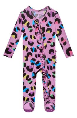 Posh Peanut Electric Leopard Ruffled Fitted Footie Pajamas in Open Purple