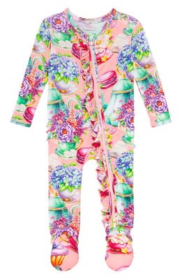 Posh Peanut ELizabeth Ruffled Fitted Footie Pajamas in Bright Pink