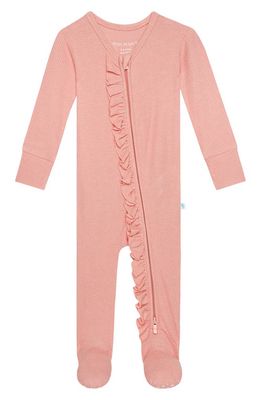 Posh Peanut Fall Rose Ruffle Waffle Fitted Footie Pajamas in Pink Overflow