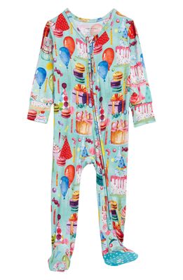 Posh Peanut Happy Birthday Fitted One-Piece Fitted Pajamas in Light/Pastel Blue