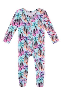 Posh Peanut Irina Ruffled Fitted Zip Footie Pajamas in Light/Pastel Blue