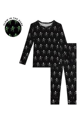 Posh Peanut Kids' Dancing Skelly Glow In The Dark Fitted Two-Piece Pajamas in Oxford