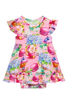 Posh Peanut Kids' Elizabeth Floral Skirted Bodysuit in Bright Pink