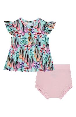 Posh Peanut Kids' Irina Ruffle Cap Sleeve Henley Top & Bloomers Set in Light/Pastel Blue