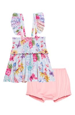 Posh Peanut Kids' Nicolette Floral Smocked Top & Shorts Set in Light/Pastel Blue