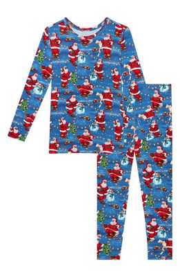 Posh Peanut Kids' Santa Claus Holiday Fitted Two-Piece Pajamas in Blue