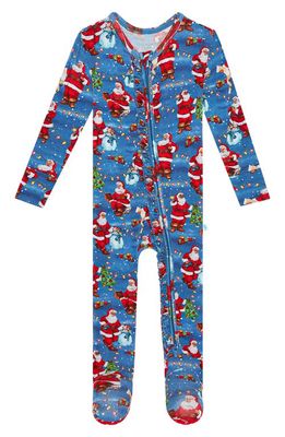 Posh Peanut Kids' Santa Clause Fitted Ruffle Footie Pajamas in Blue
