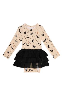 Posh Peanut Kids' Spooky Bats Long Sleeve Tulle Skirt Dress in Open Beige