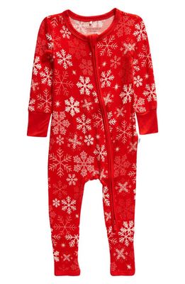 Posh Peanut Kids' Zima Snowflake Fitted One-Piece Convertible Footie Pajamas in Bright Red