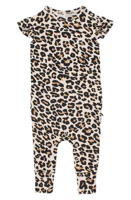 Posh Peanut Lana Leopard Ruffle Cap Sleeve Romper in Beige 