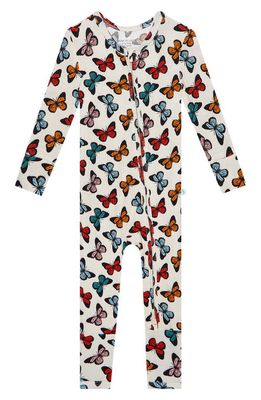 Posh Peanut Larisa Butterfly Print Fitted Convertible Footie Pajamas in Open Beige