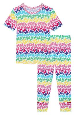 Posh Peanut Rainbow Butterfly Fitted Two-Piece Pajamas in Open White at Nordstrom, Size 5-6Y