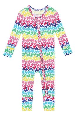 Posh Peanut Rainbow Butterfly Print Fitted Convertible Footie Pajamas in Open White