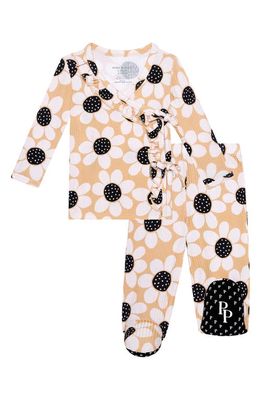 Posh Peanut Reagan Floral Print Fitted Two-Piece Footie Pajamas in Light Beige