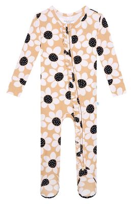 Posh Peanut Reagan Floral Ruffle Fitted Footie Pajamas in Light Beige