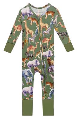 Posh Peanut Safari Fitted Convertible Footie Pajamas in Open Green