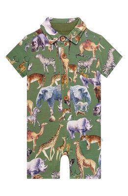 Posh Peanut Safari Short Sleeve Romper in Open Green