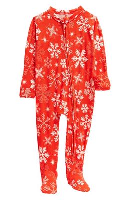 Posh Peanut Snowflake Fitted One-Piece Footie Pajamas in Bright Red
