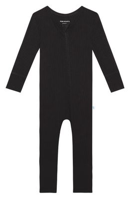 Posh Peanut Solid Black Fitted Rib Convertible Footie Pajamas