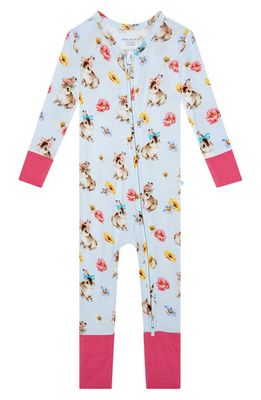 Posh Peanut Tinsley Jane Bunny Print Convertible Footie in Open Blue