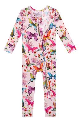 Posh Peanut Watercolor Butterfly Fitted Convertible Footie Pajamas in Open Pink