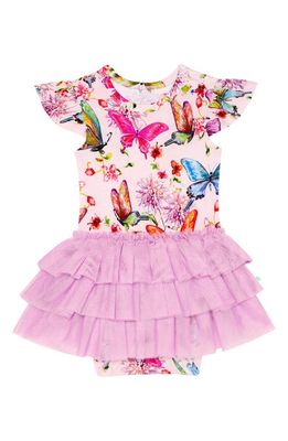 Posh Peanut Watercolor Butterfly Ruffle Cap Sleeve Tulle Tutu Dress in Pink 