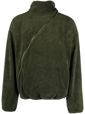 Post Archive Faction asymmetric-zip fleece hoodie - Green