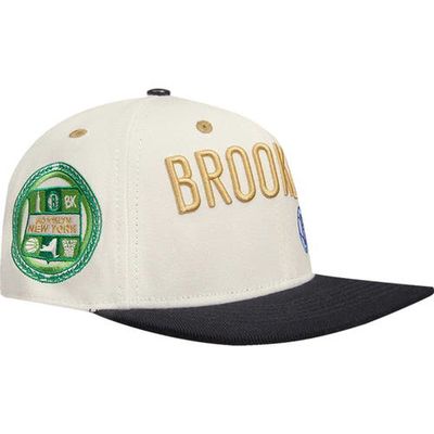 Post Men's Cream/Black Brooklyn Nets Album Cover Snapback Hat