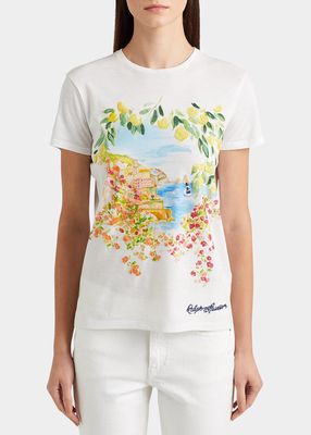 Postcard-Print Sequin T-Shirt