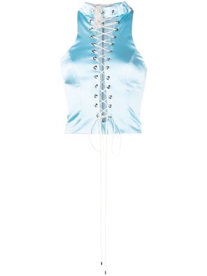 POSTER GIRL tie-fastening satin-finish corset top - Blue