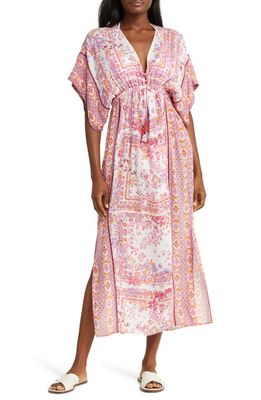 Poupette St Barth Amaya Long Cover-Up Dress in Pink Foulard