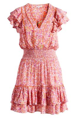 Poupette St Barth Camila Floral Smocked Waist Cover-Up Minidress in Pink