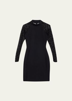 Poviah Lace-Sleeve Bodycon Mini Dress