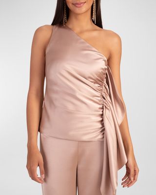 Powerful Draped One-Shoulder Satin Top