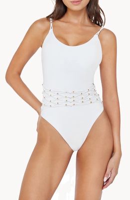 PQ SWIM Brynn Beaded One-Piece Swimsuit in White