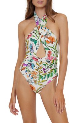 PQ SWIM Celine Halter One-Piece Swimsuit in Wild Bloom