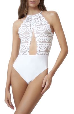 PQ SWIM Keyhole Lace One-Piece Swimsuit in Water Lily