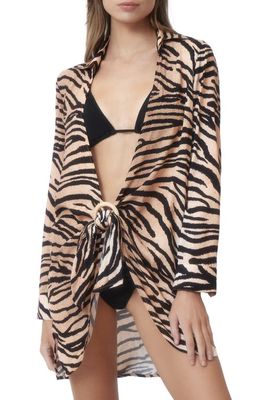 PQ SWIM Millie Zebra Print Long Sleeve Cover-Up Dress in Cleo