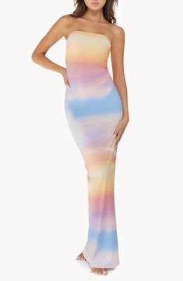 PQ SWIM Sofia Strapless Cover-Up Maxi Dress in Sunset Sky