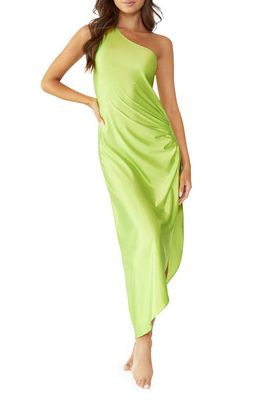 PQ SWIM Tinsley Ring One-Shoulder Cover-Up Maxi Dress in Lime