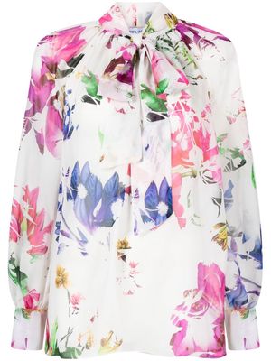 Prabal Gurung floral pussy-bow blouse - White