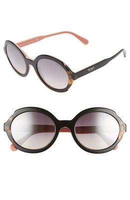 Prada 55mm Polarized Oval Sunglasses in Top Black/Blue Grad Mirror