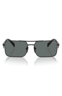 Prada 56mm Polarized Rectangular Sunglasses in Black