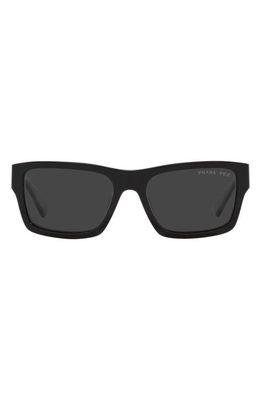Prada 56mm Polarized Rectangular Sunglasses in Matte Black Polarized