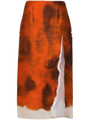 Prada abstract-print midi skirt - Orange