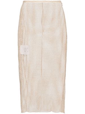 Prada beaded mesh pencil skirt - Neutrals