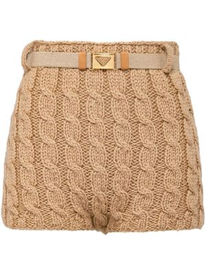 Prada belted cable-knit wool shorts - Neutrals