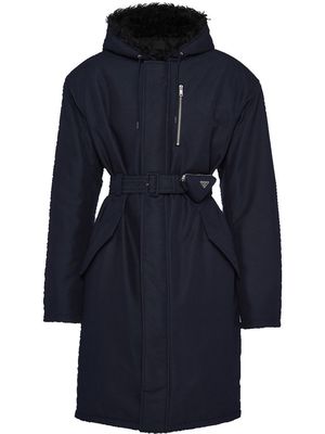 Prada belted hooded canvas raincoat - Blue