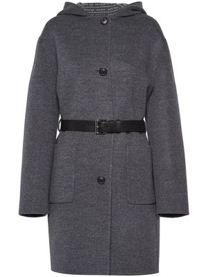 Prada belted hooded wool coat - Grey