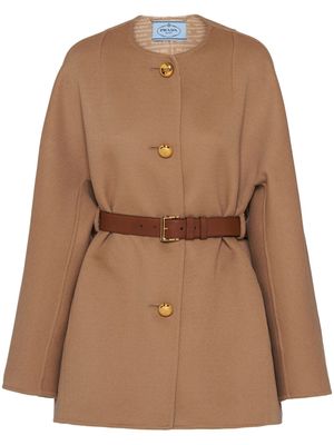 Prada belted single-breasted wool coat - Brown